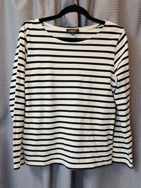 Le Mont Saint Michel Boatneck Long-Sleeve Striped Tee Size M
